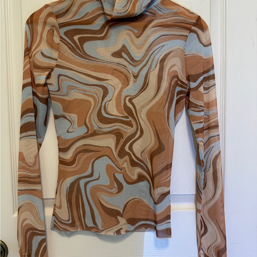 Swirl Pattern Sheer Long Sleeve Top